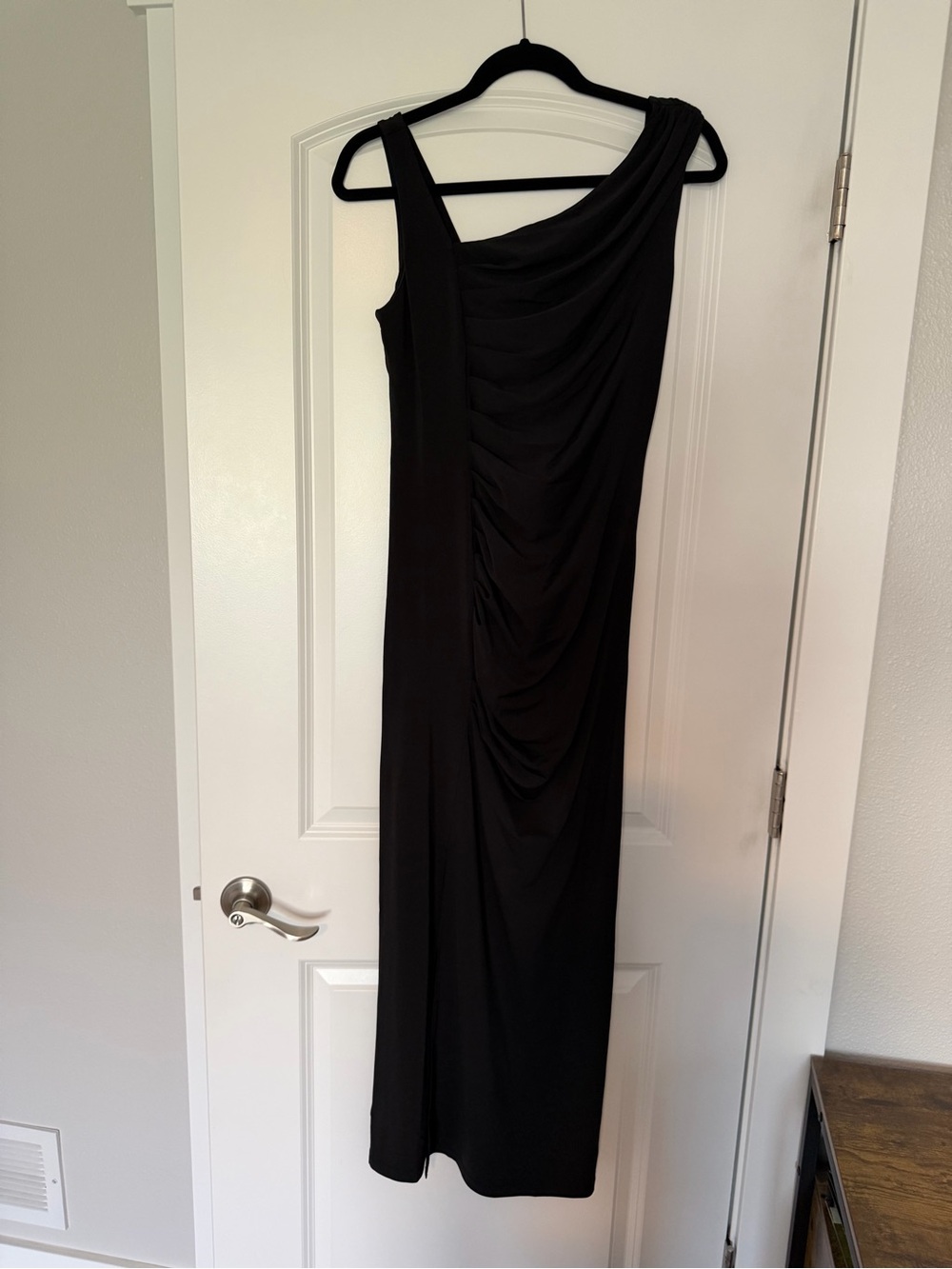 LOFT Black One-Shoulder Ruched Evening Dress